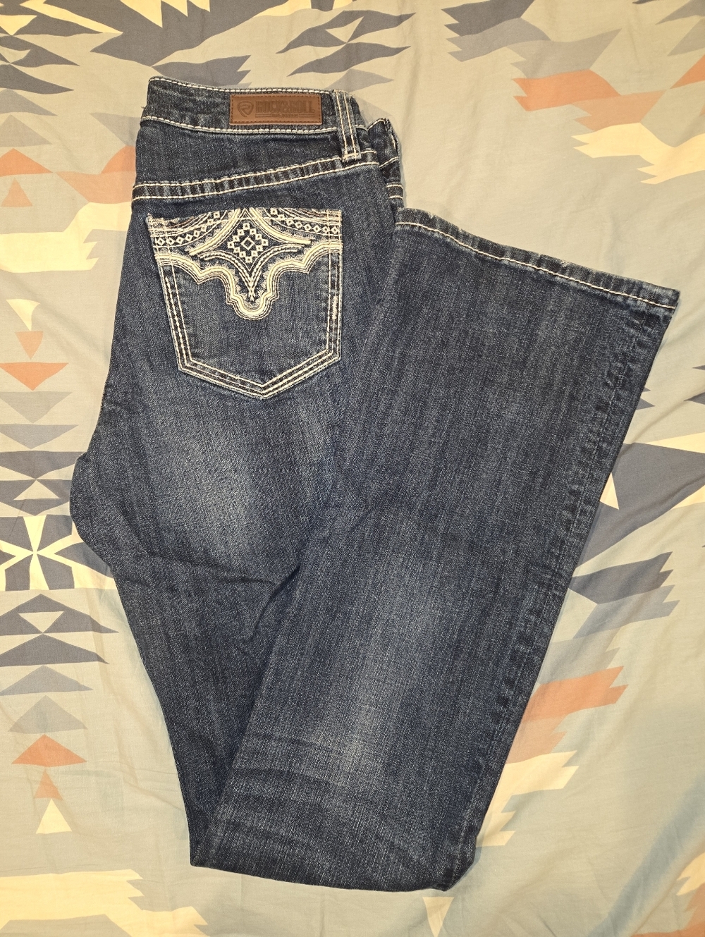 Rock & Roll Denim Dark Blue Embroidered Pocket Women’s Jeans. Size: 29W X 36L
